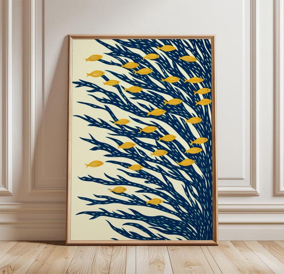 Seaweed Fish Poster, Coastal Ocean Nature Art