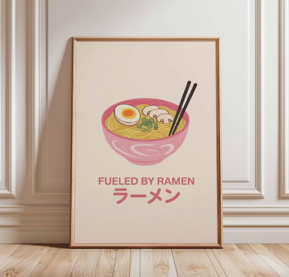 Fueled by Ramen Funny Pink Noodle Bowl Kawaii Kitchen Poster