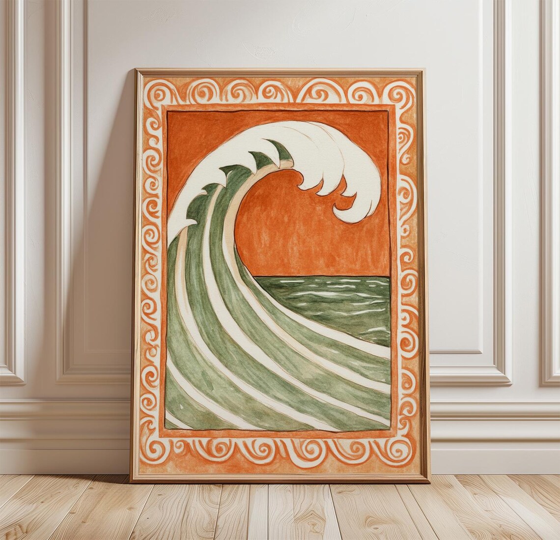 Ocean Wave Poster, Mediterranean Style Sea Illustration