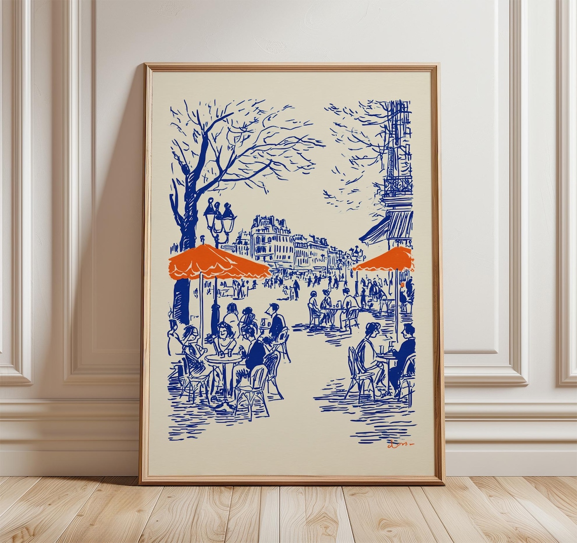 Paris Street Caf Vintage Travel Poster, Wall Art Print