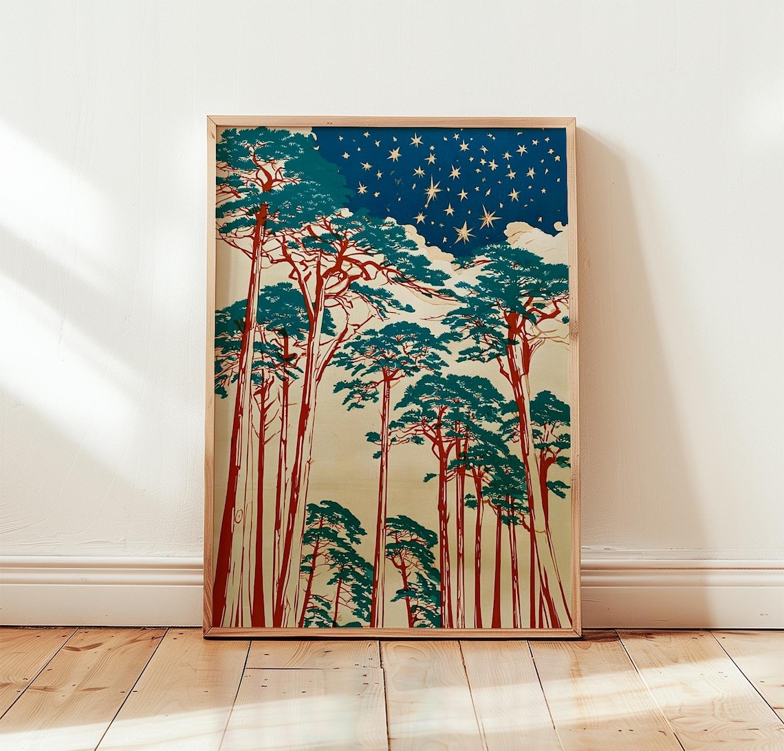 Blue Pine Forest, Green Woodland Poster