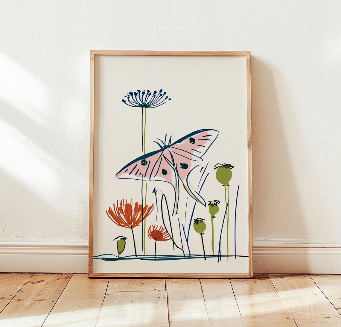 Pink Luna Moth Botanical Poppy Poster