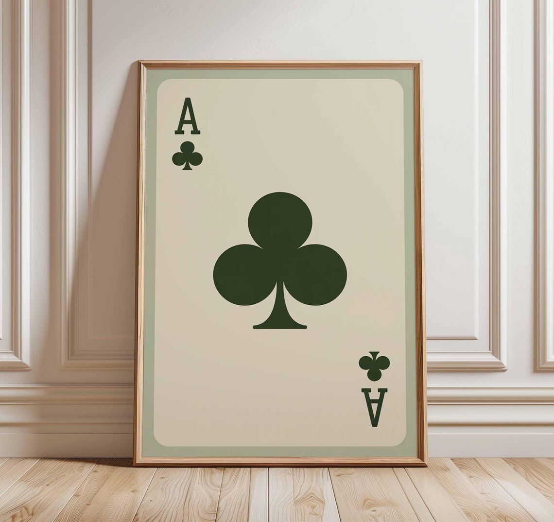 Ace Of Clubs Poster, Vintage Playing Card Art Print