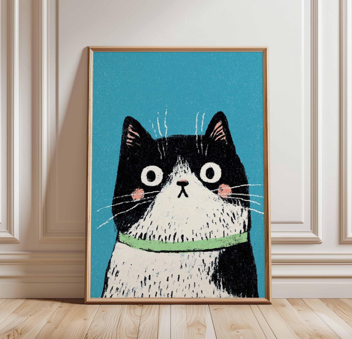 Funny Cat Poster, Black and White Kawaii Pet Portrait