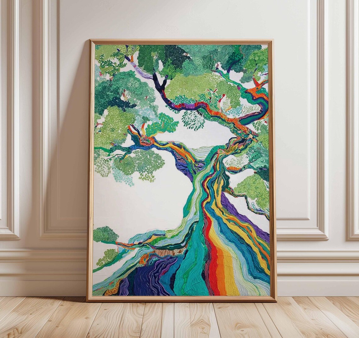 Rainbow Tree Art Print, Abstract Botanical Poster