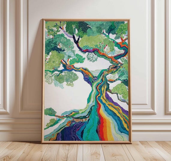 Rainbow Tree Art Print, Abstract Botanical Poster