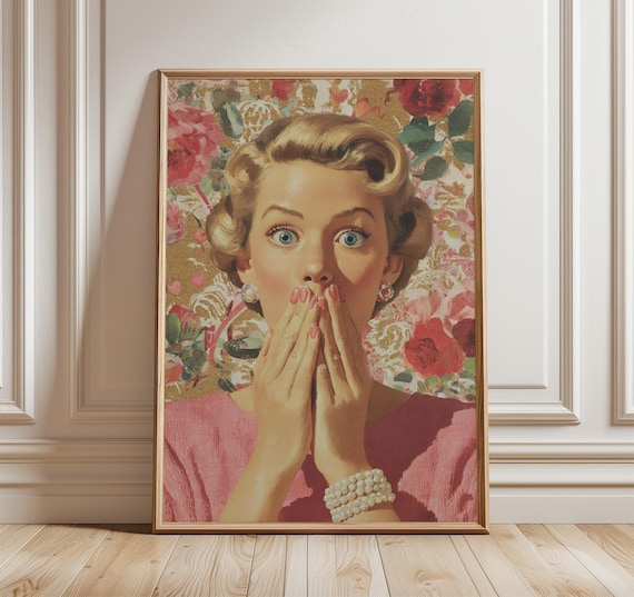 Vintage Pop Art Surprised Blonde Woman Pink Retro Glam Poster