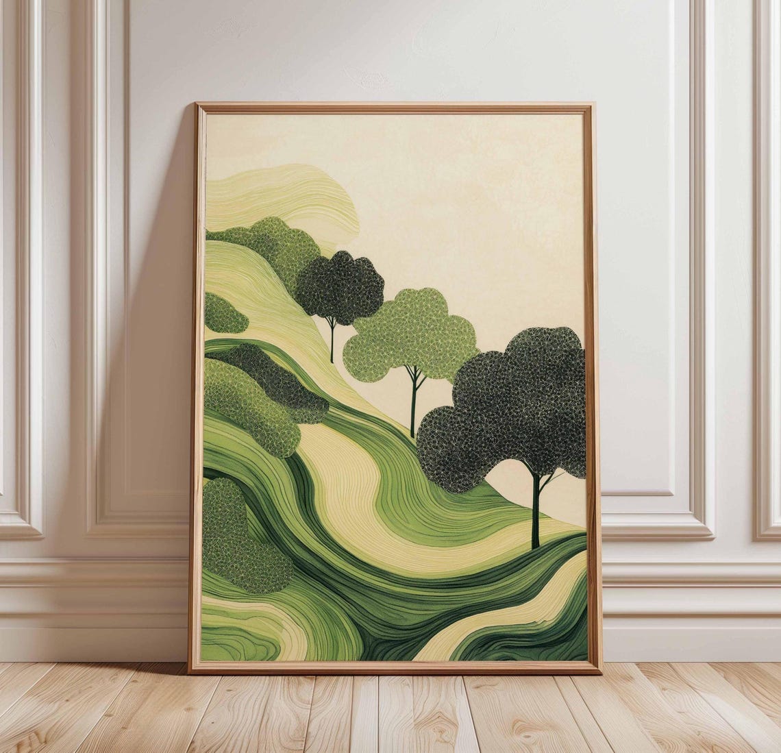 Green Rolling Hills Trees Abstract Landscape Nature Art Print Decor