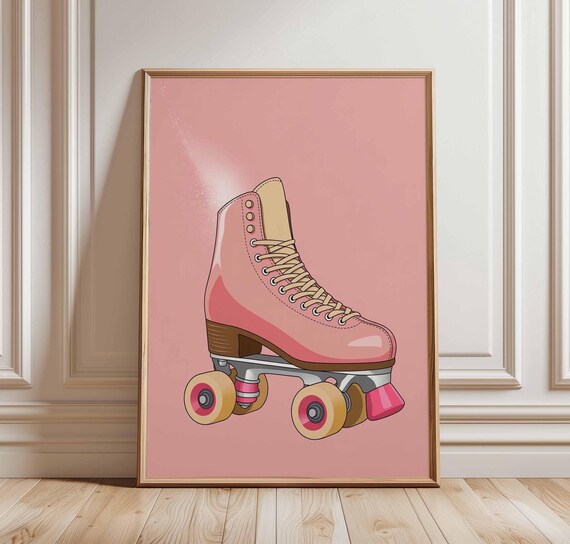 Retro Pink Roller Skate 80s Style Roller Disco Illustration Poster