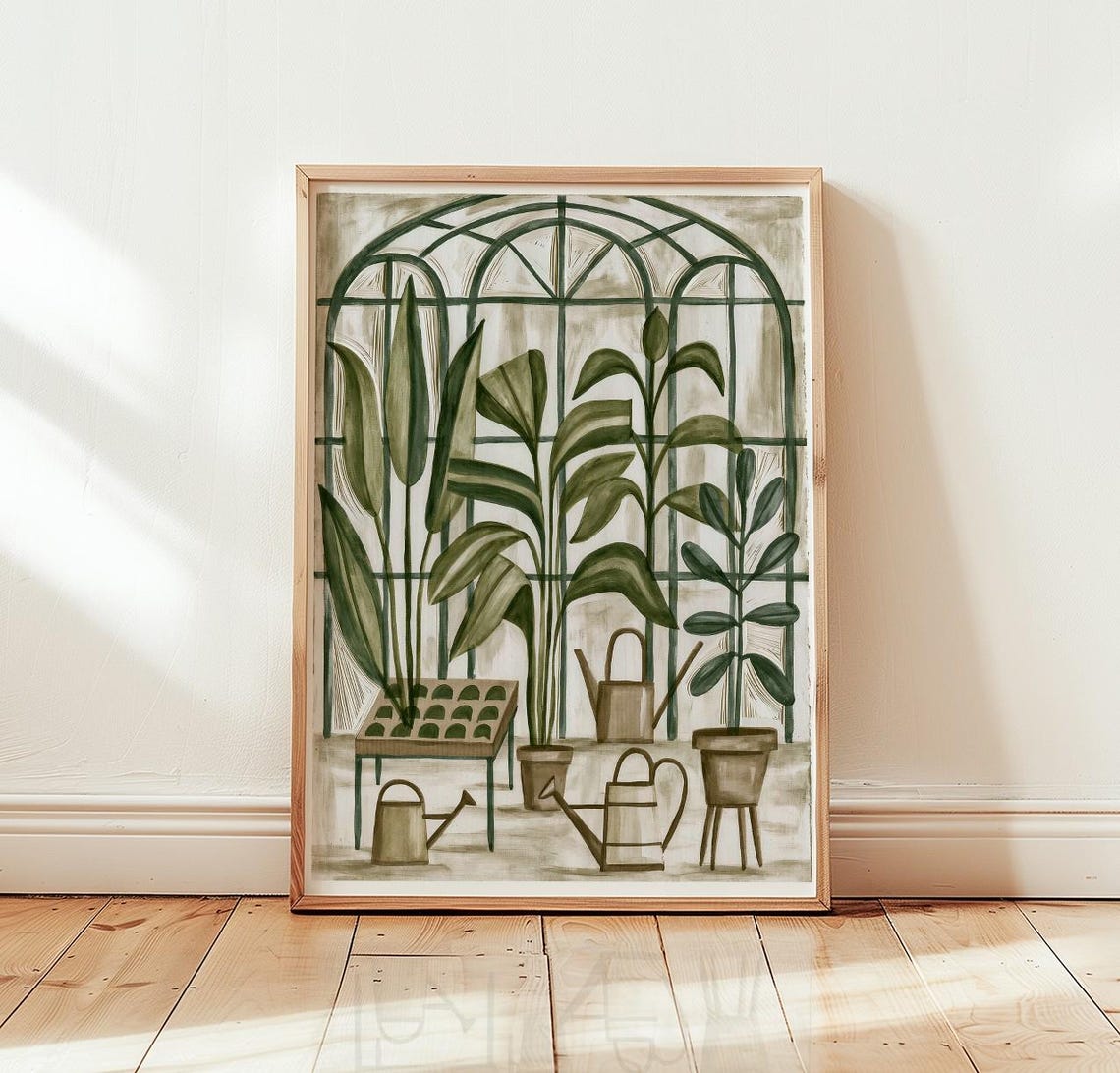 Greenhouse Plant Print Botanical Wall Art Conservatory Illustration