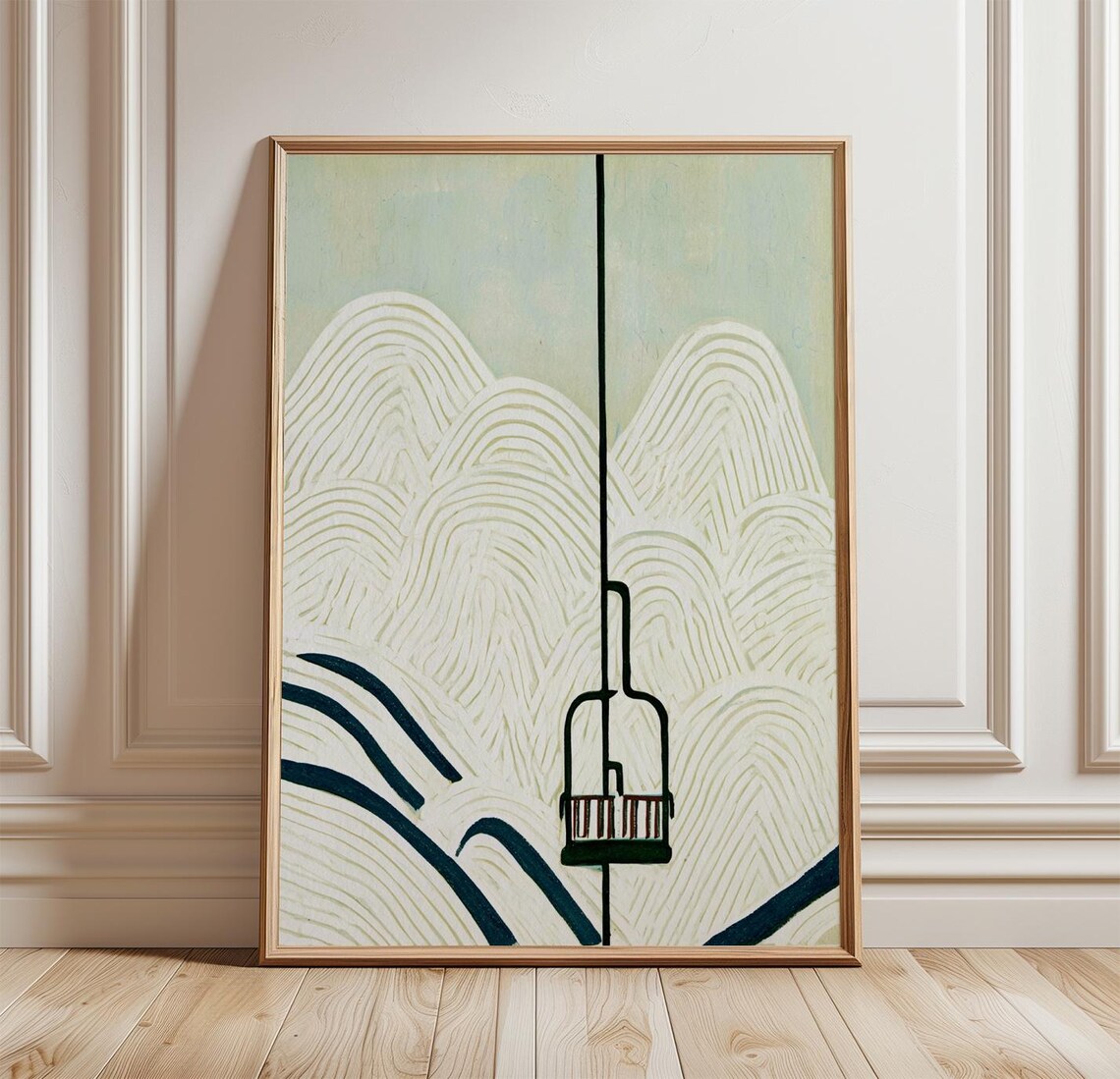 Ski Lift Poster, Minimal Winter Mountain Landscape