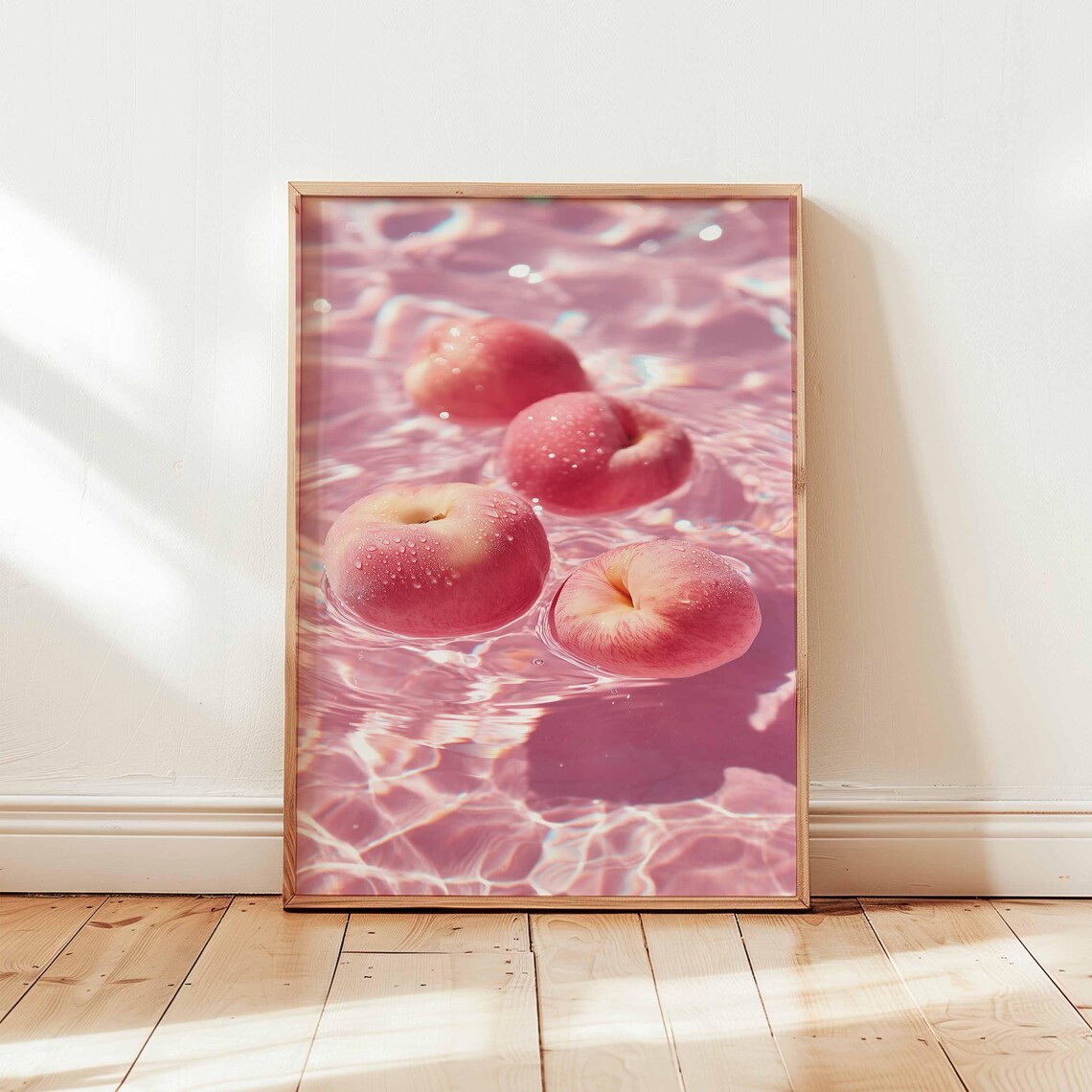 Peach Fruit Art Print, Pink Kitchen Poster