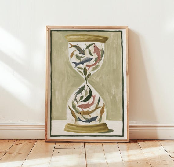 Koi Hourglass Poster Sage Green Wall Art Paper Print