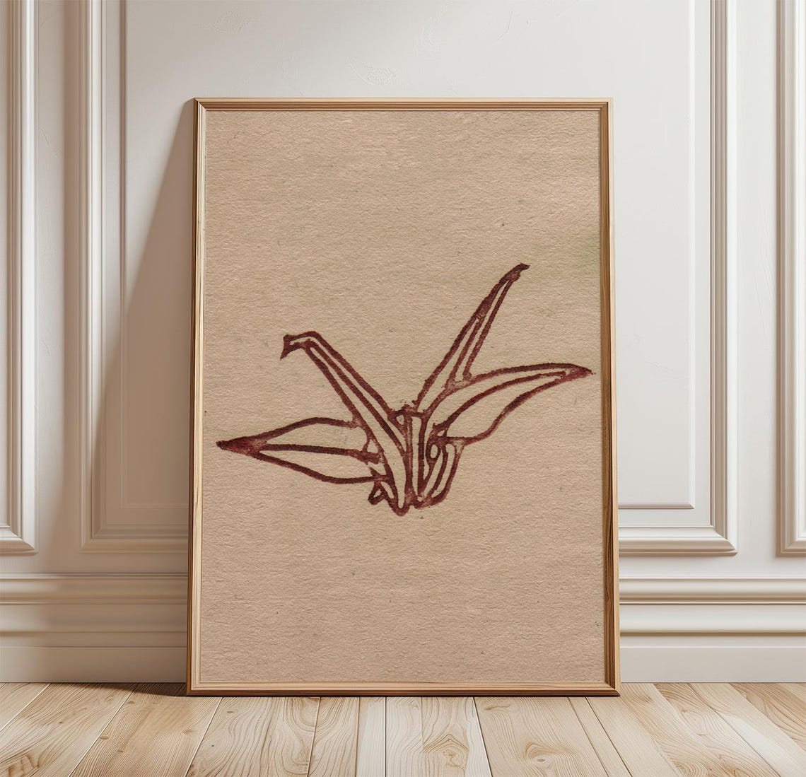 Origami Crane Minimal Line Art Neutral Japanese Brush Poster