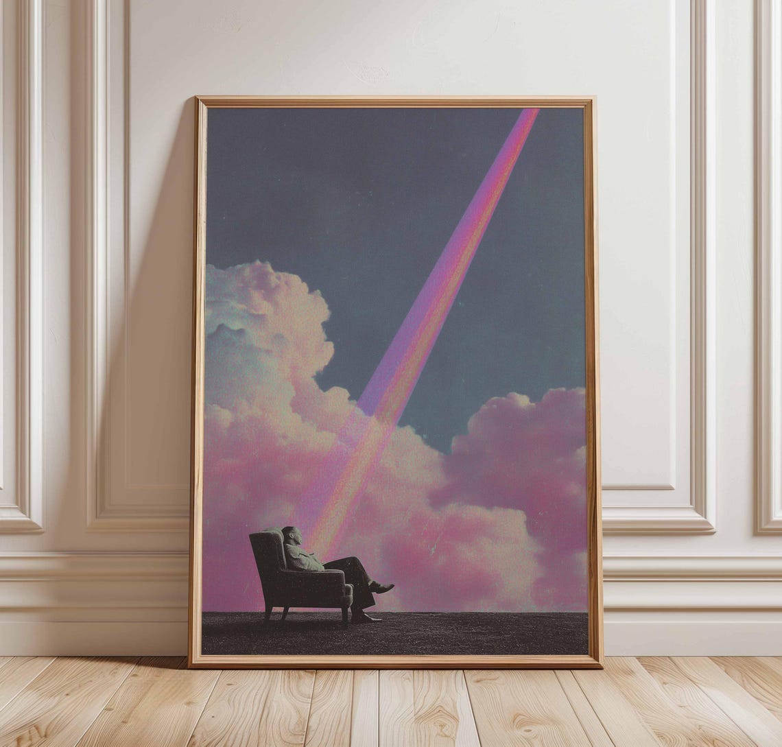 Surreal Cosmic Light Beam Retro Dreamer Cloudscape Art Print