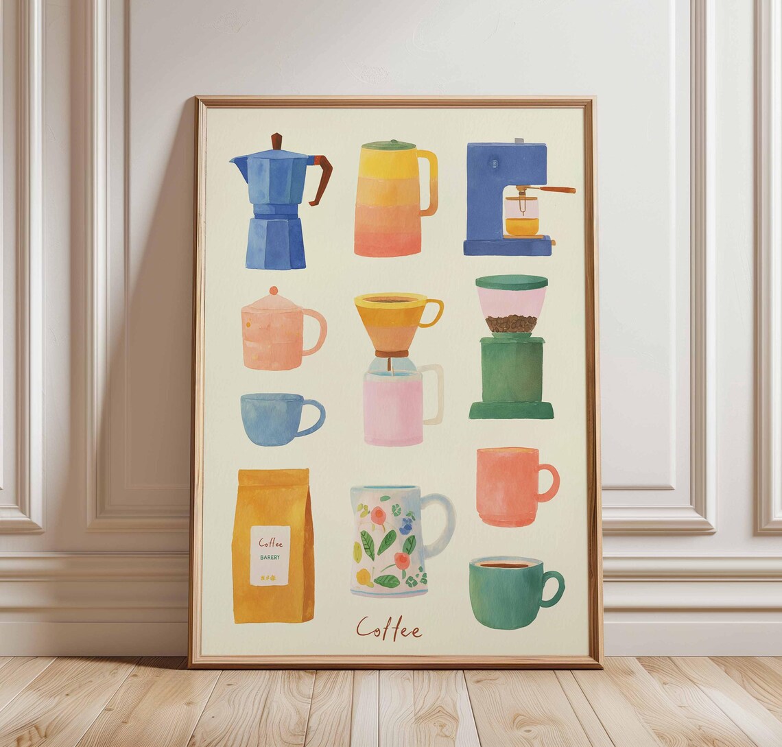 Colorful Coffee Poster Print, Modern Kitchen Decor