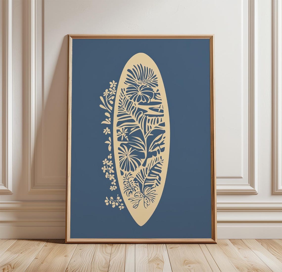 Tropical Botanical Surfboard Blue Coastal Beach Surf Decor Poster