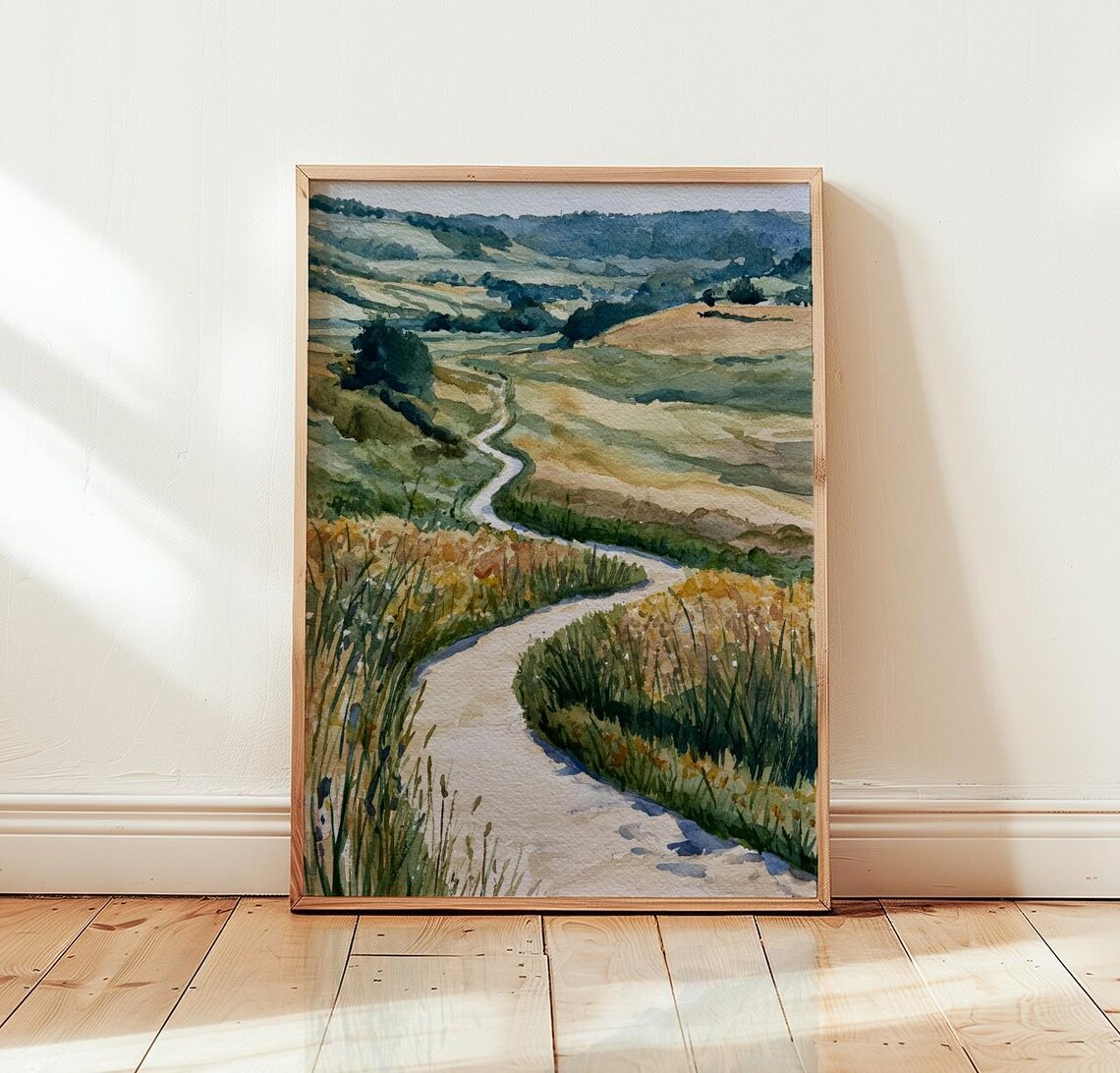 Winding Country Path Watercolor Landscape