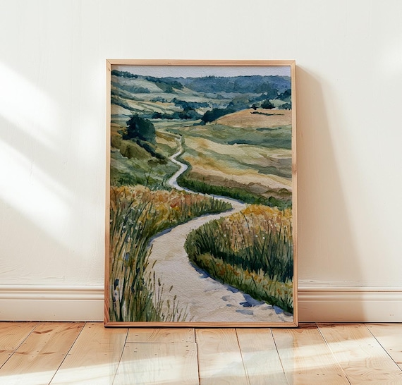 Winding Country Path Watercolor Landscape