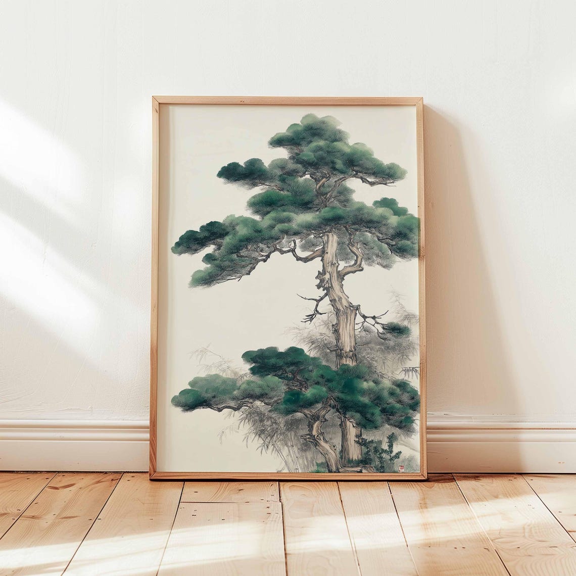 Japanese Pine Tree Traditional Ink Painting Zen Nature Poster