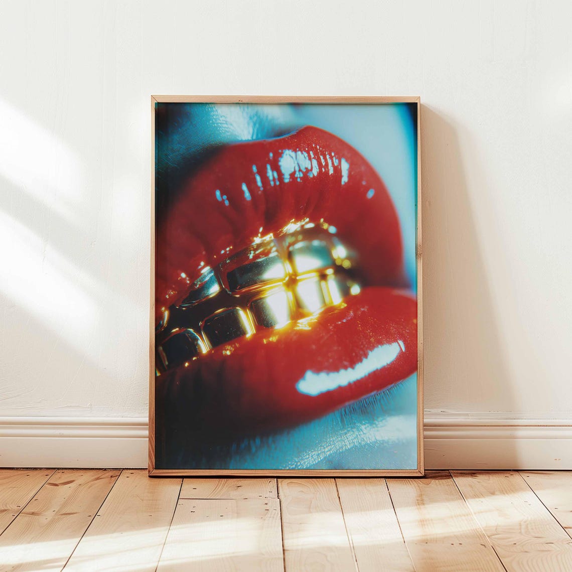 Glossy Red Lips Gold Grill Macro Hip Hop Glam Photography Poster