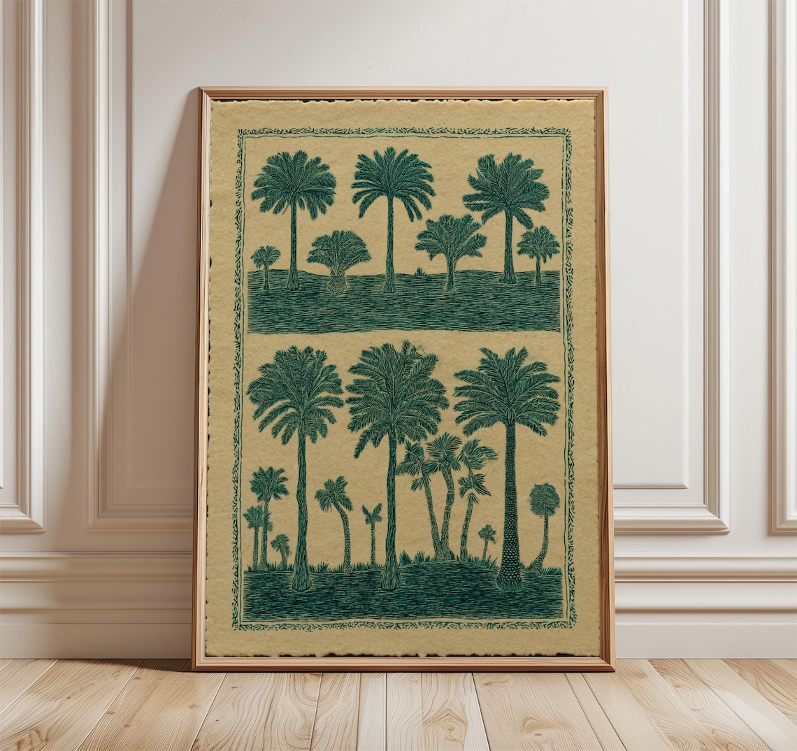 Palm Tree Landscape, Vintage Tropical Art Print