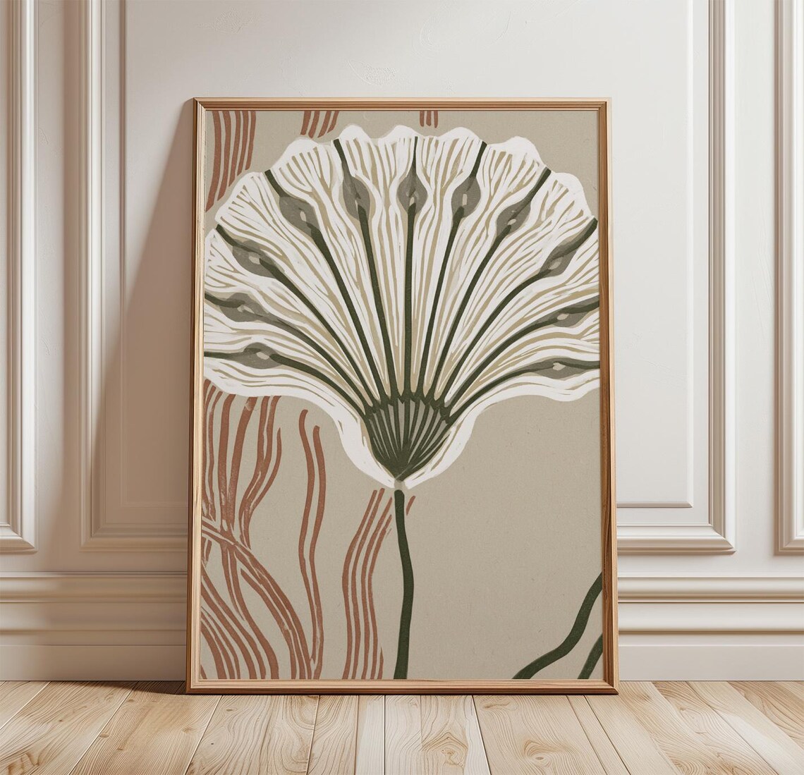 Scallop Shell Art Print, Coastal Botanical Beach