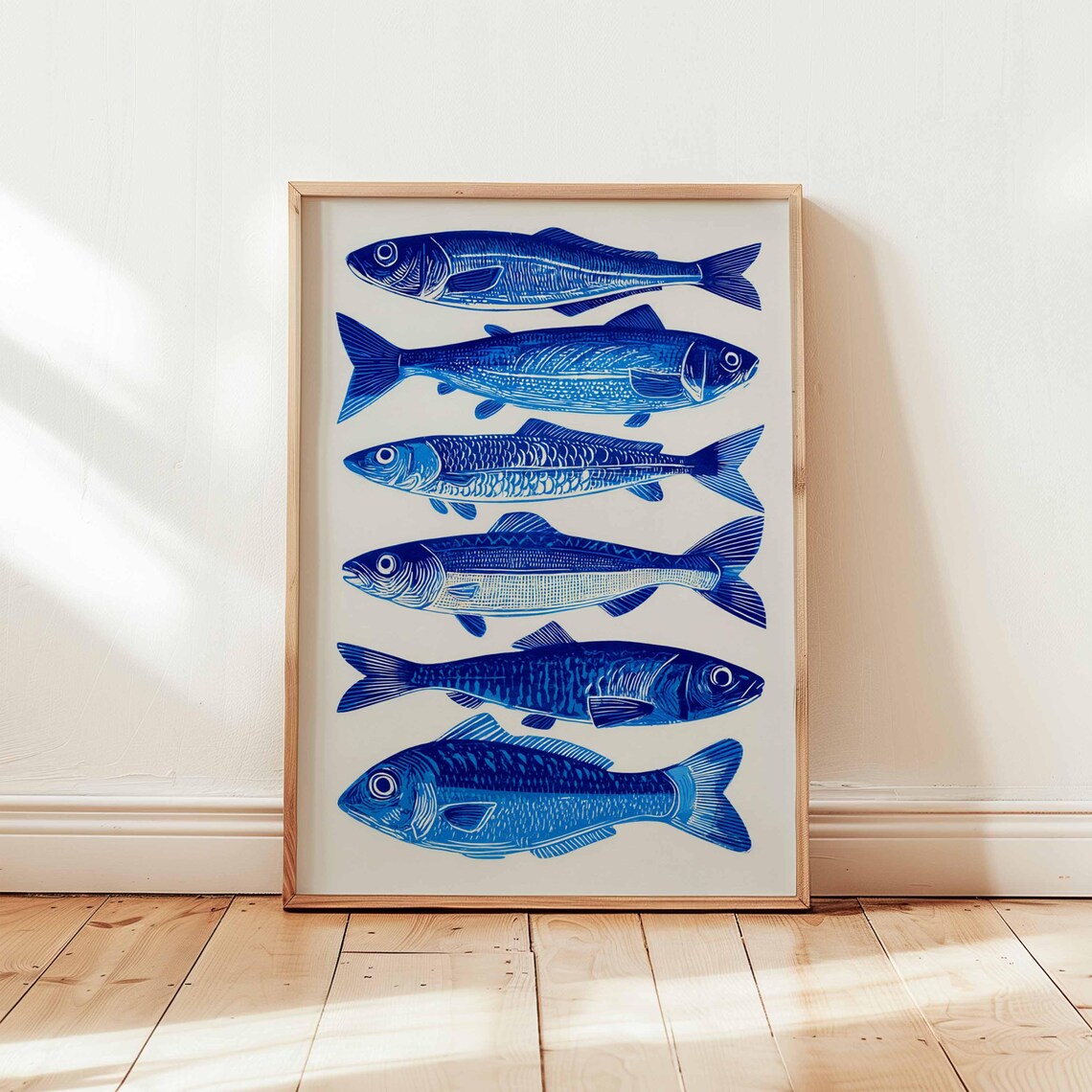 Blue Fish Print, Coastal Nautical Sea Life Art Print