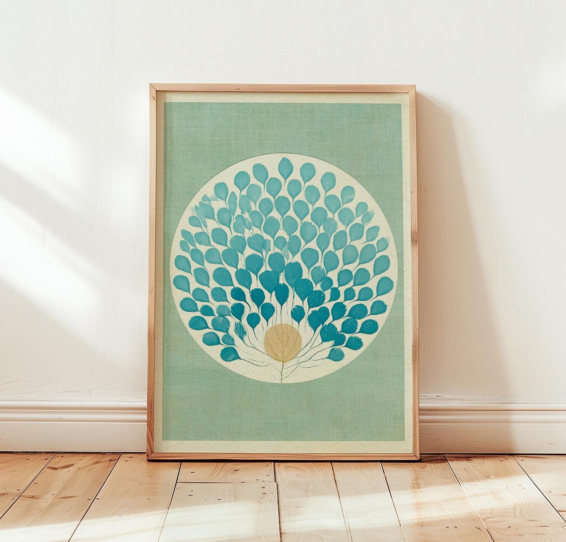 Blue Botanical Poster Scandinavian Wall Art Mid Century Nature Print
