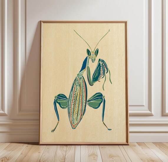 Green Orchid Mantis, Vintage Insect Art Print
