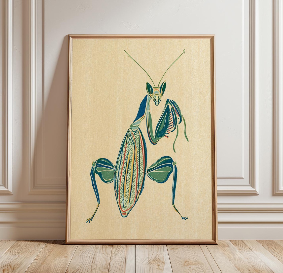 Green Orchid Mantis, Vintage Insect Art Print