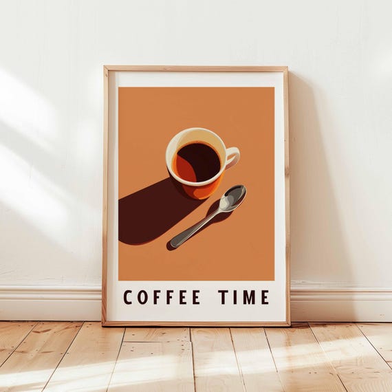 Coffee Time Poster Print Retro Cafe Wall Art Latte Kitchen Decor Minimalist Bar Artwork Unframed Mid Century Style