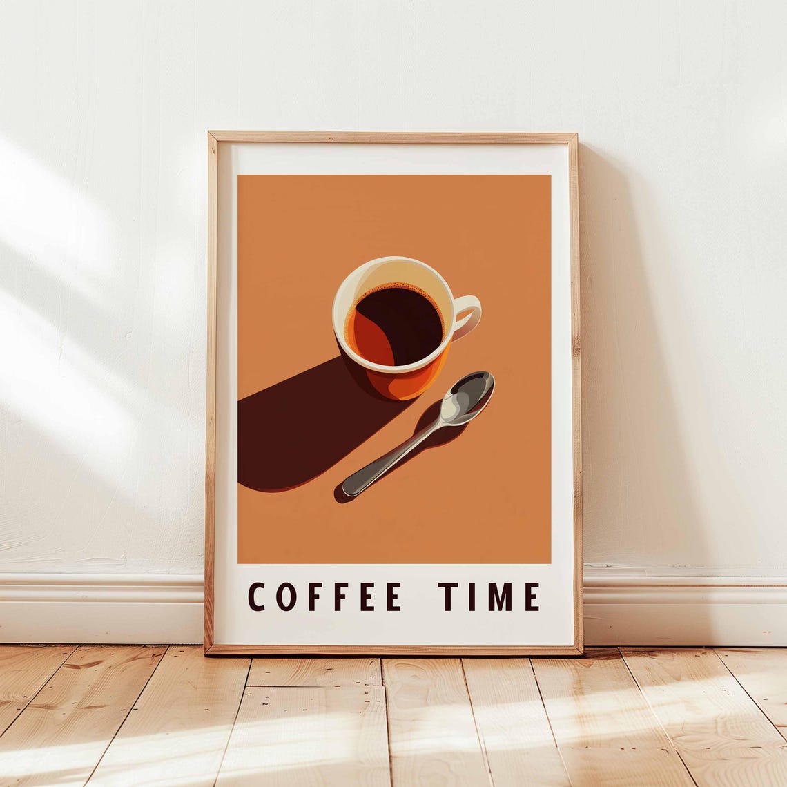 Coffee Time Overhead Espresso Cup Spoon Long Shadow Cafe Poster