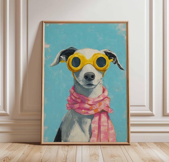 Cool Dog Poster Print Funny In Sunglasses Wall Art Whimsical Pet Portrait Colorful Animal Decor Modern Playful Illustration