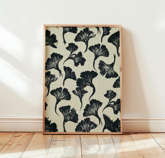 Ginkgo Leaf Poster Black And White Botanical Wall Art
