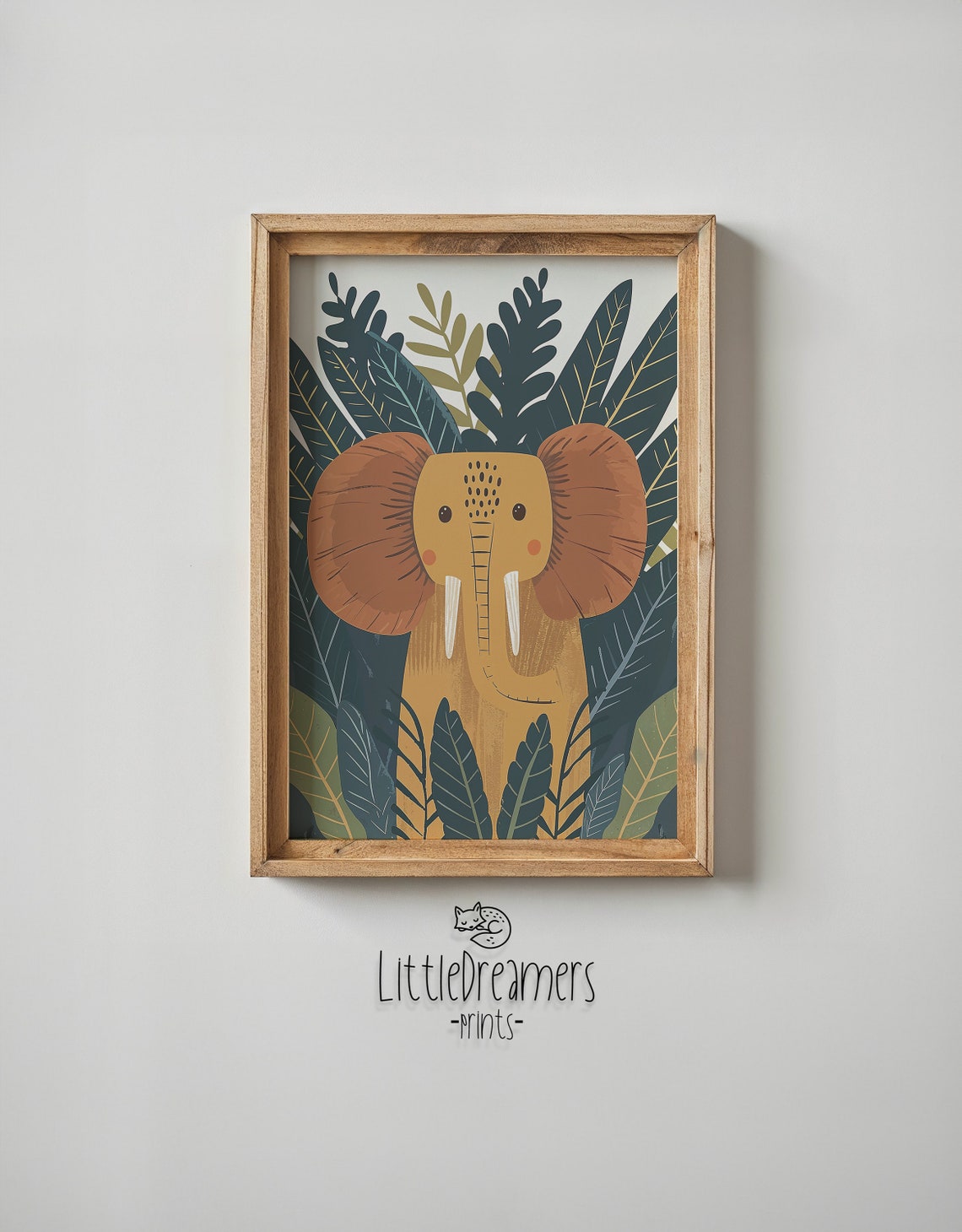 Mustard Elephant Face Front Dark Jungle Foliage Nursery Poster - Image 5