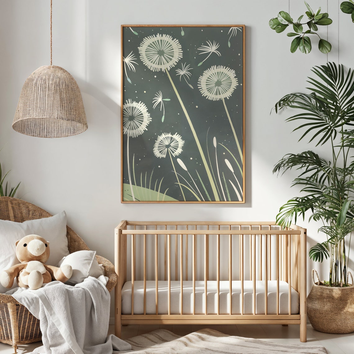 Dandelion Seed Head Night Garden Botanical Dark Green Wall Art Poster - Image 3