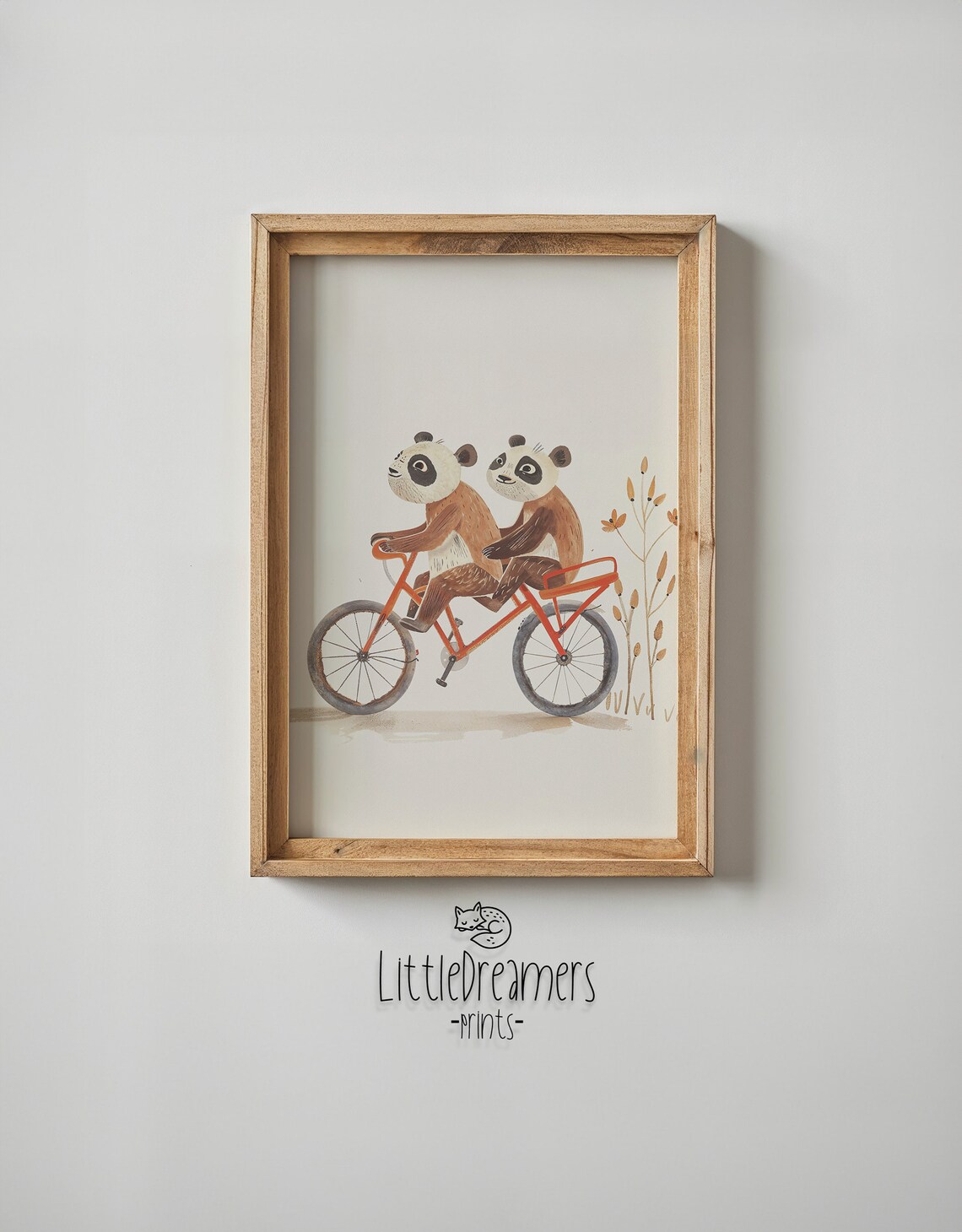 Two Pandas Riding Tandem Bicycle Watercolor Nursery Kids Room Poster - Image 6