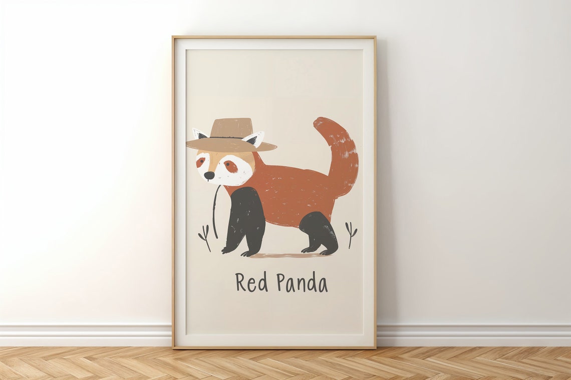 Red Panda Wearing Hat Beige Background Kids Nursery Bedroom Art Poster - Image 5