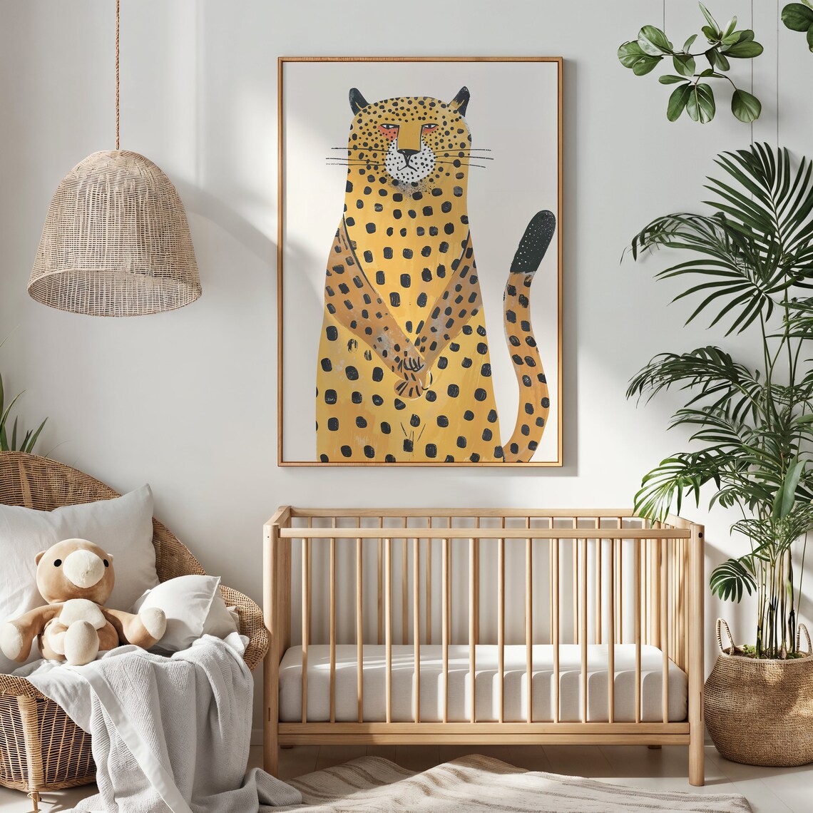 Whimsical Sitting Cheetah Illustrated Spotted Kids Safari Art Poster - Image 4