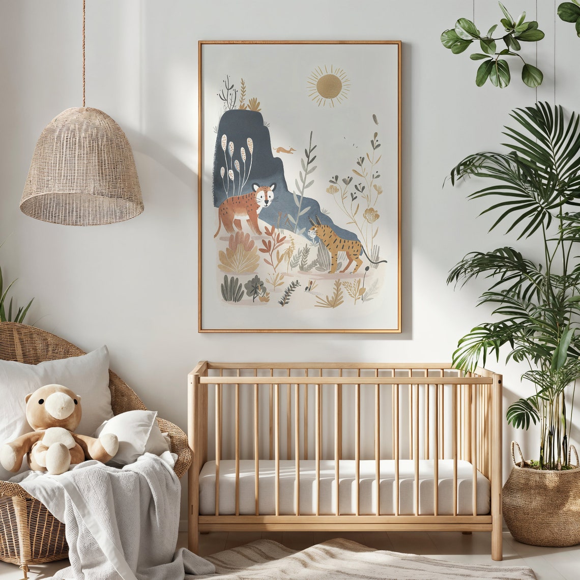 Lynx Cubs Safari Nursery Poster Sun Hill Plants Kids Room Wall Art - Image 2