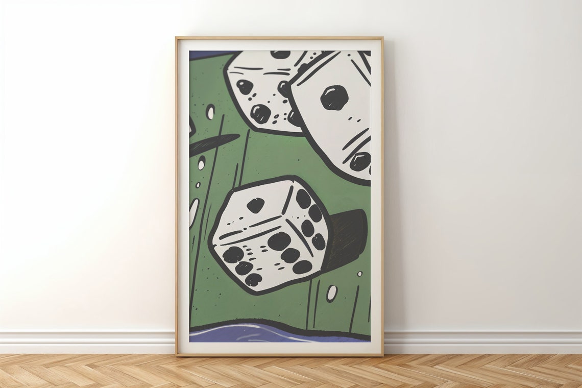 Rolling Dice Green Felt Pop Art Casino Game Room Wall Poster - Image 5
