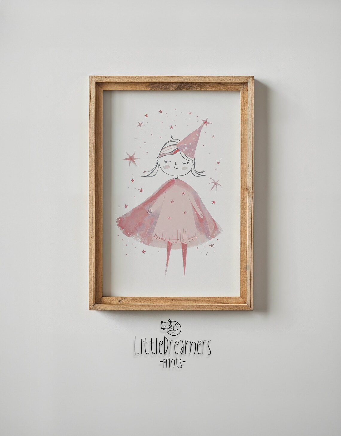 Fairy Princess Girl Pink Watercolor Party Hat Stars Nursery Poster - Image 6