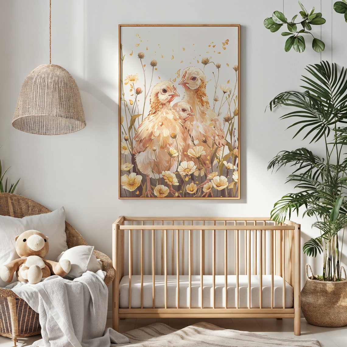 Three Baby Chicks Among Yellow Wildflowers Spring Watercolor Art Print - Image 2