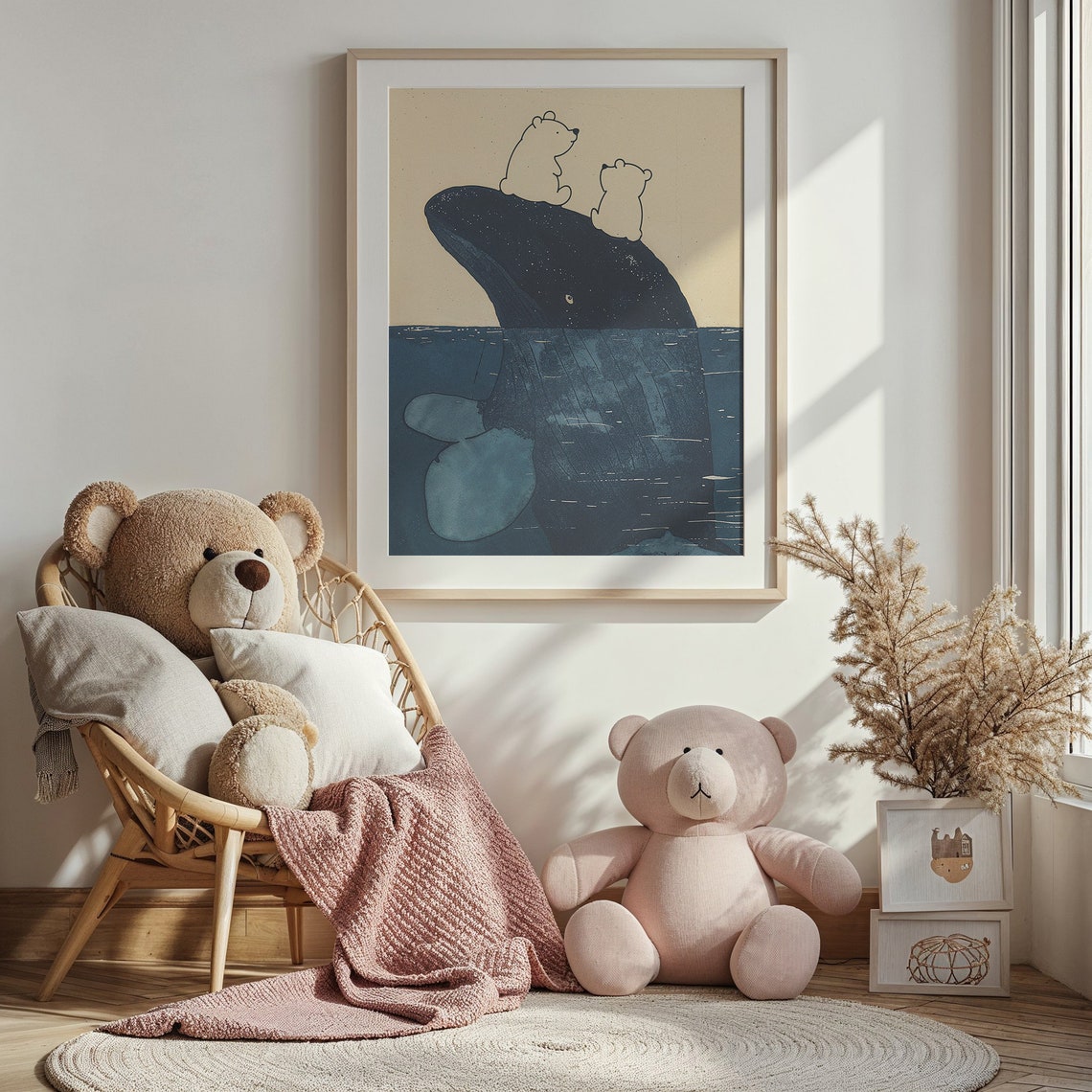 Polar Bear Cubs Riding Breaching Whale Ocean Split View Kids Poster - Image 5