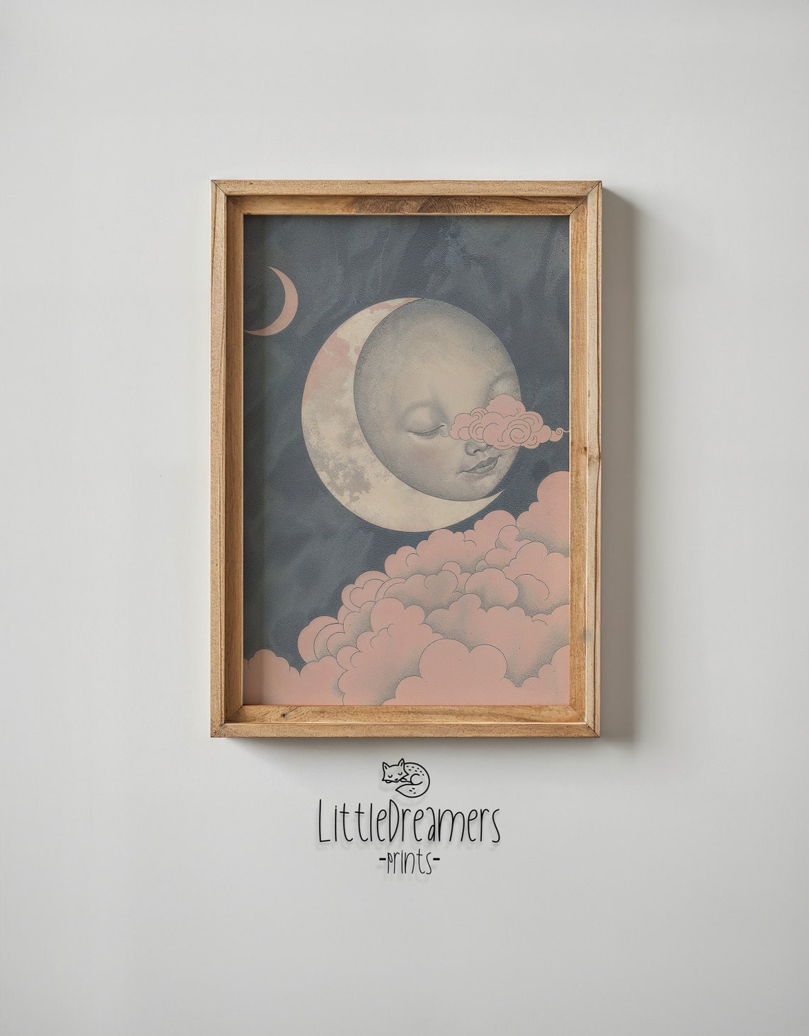 Dreamy Moon Face Resting On Crescent With Pink Clouds Night Sky Poster - Image 6