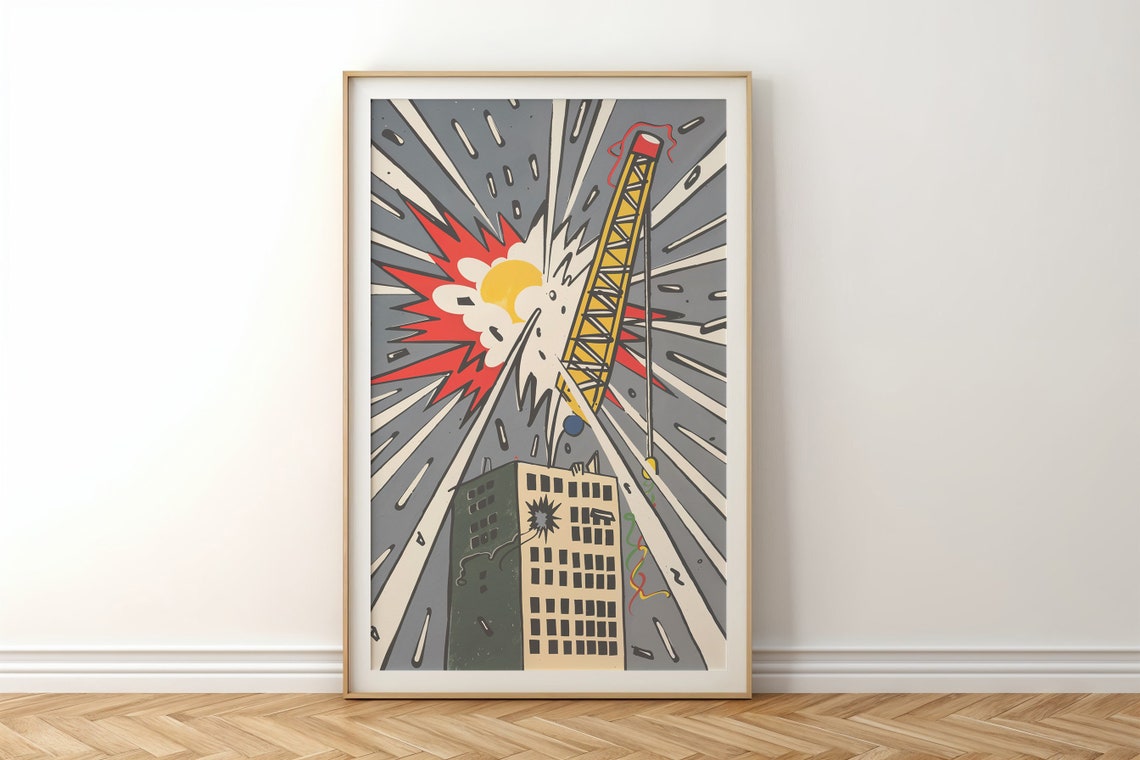 Pop Art City Crane Starburst Explosion Construction Kids Wall Poster - Image 6