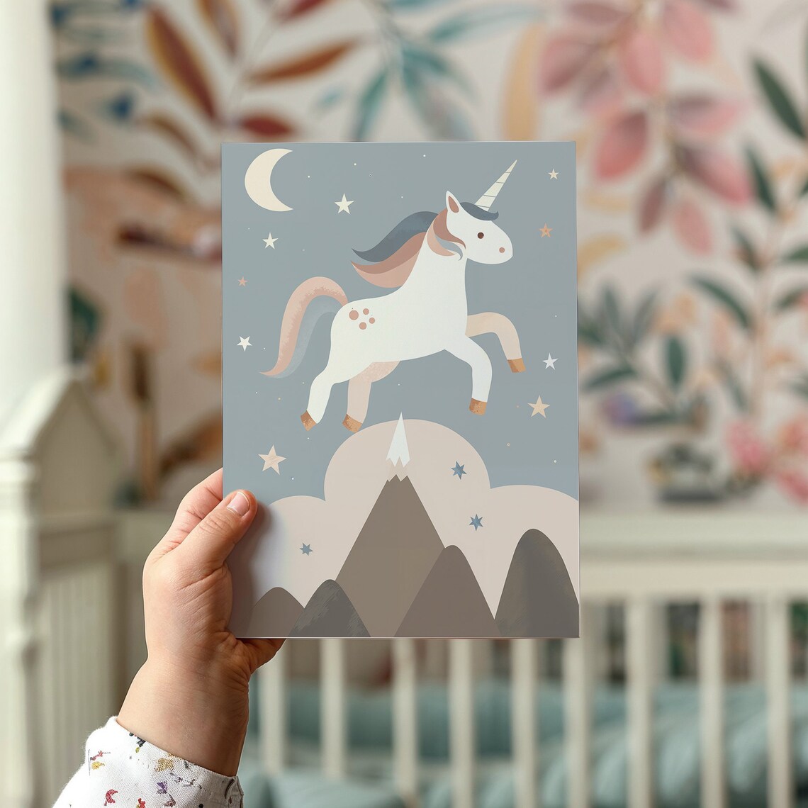 Unicorn Nursery Stars And Moon Celestial Poster Print - Image 2