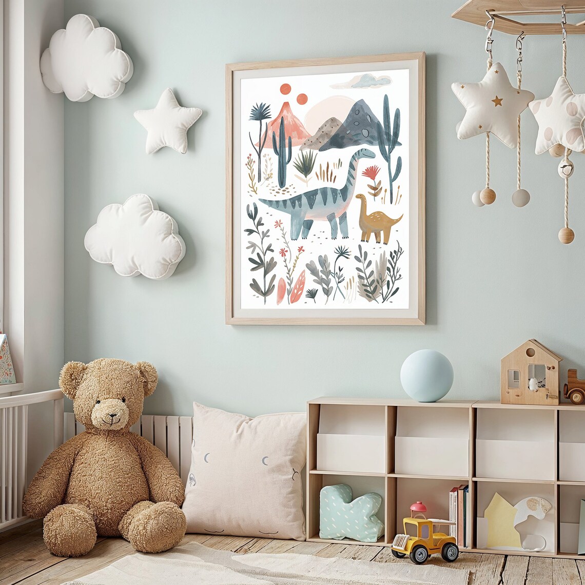Dinosaur Nursery Art Print, Whimsical Desert Scene - Image 2