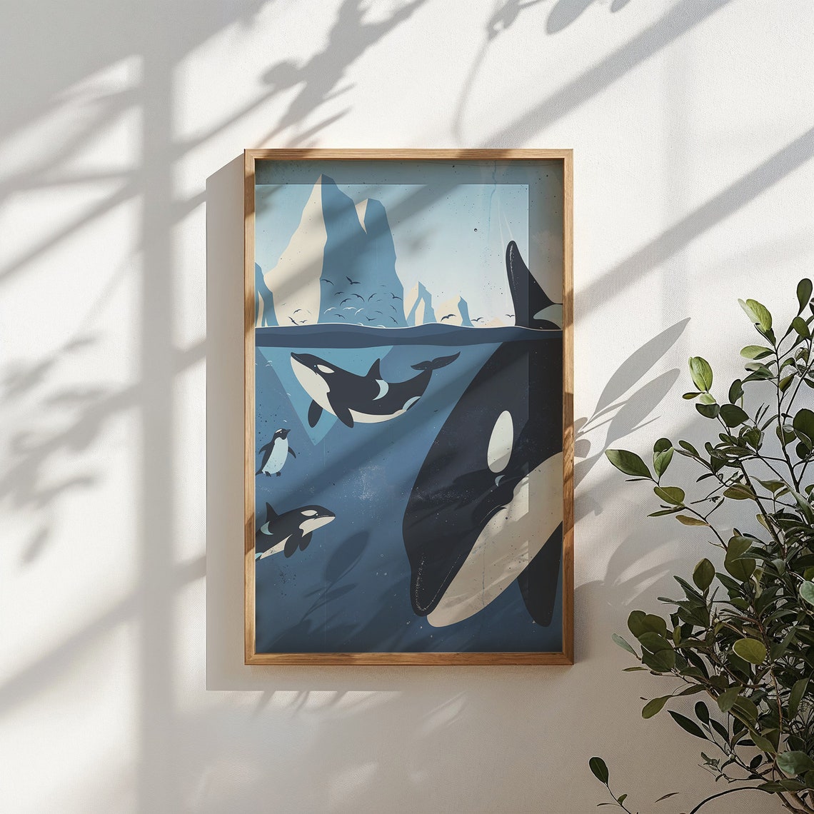 Orcas Penguins Underwater Icebergs Arctic Ocean Split View Poster - Image 5